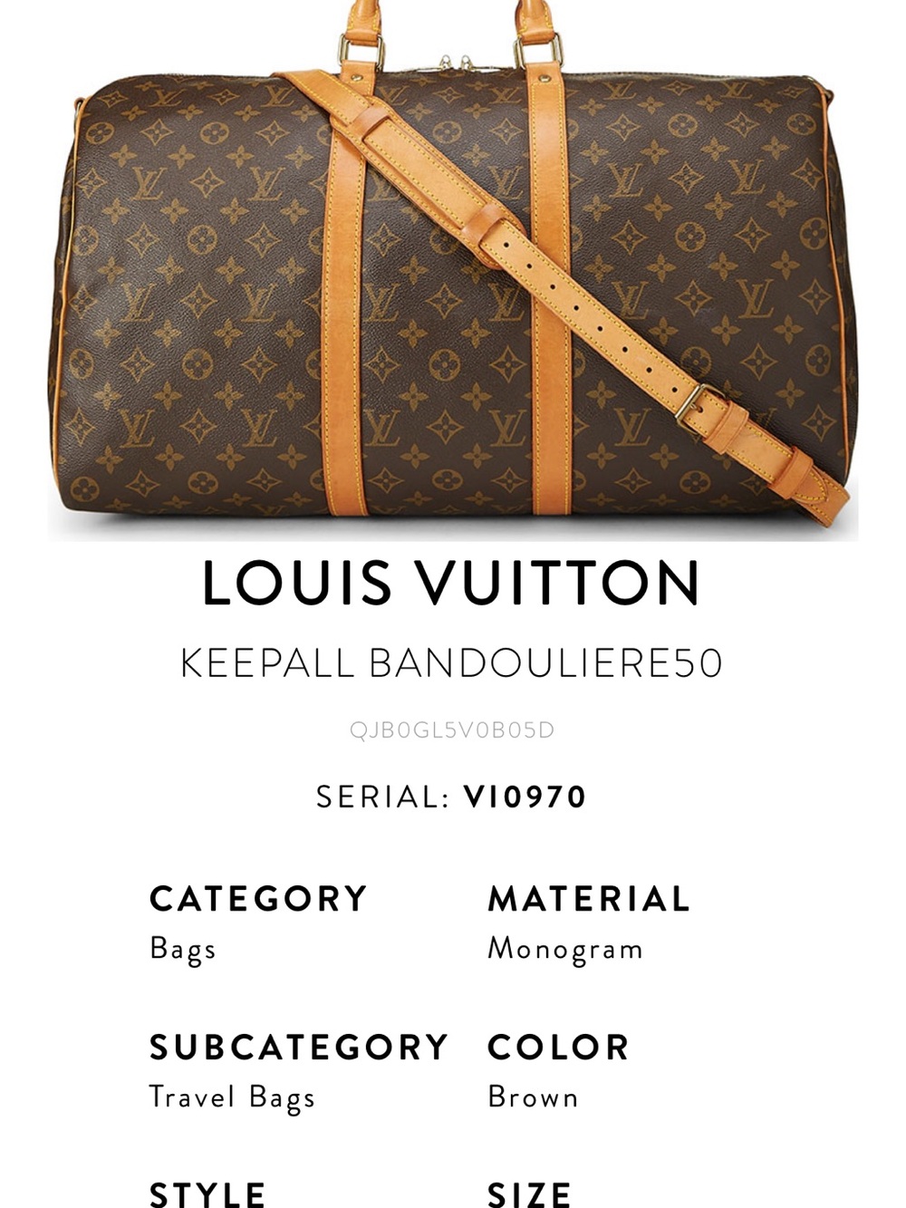 Louis Vuitton Monogram Keepall Bandouliere 50